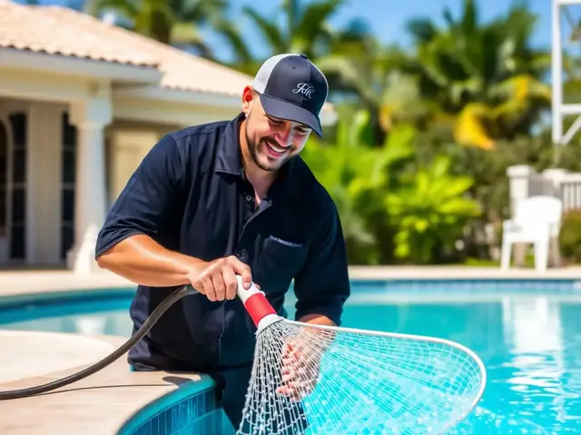 Gardens Pool Service technician cleaning a residential pool